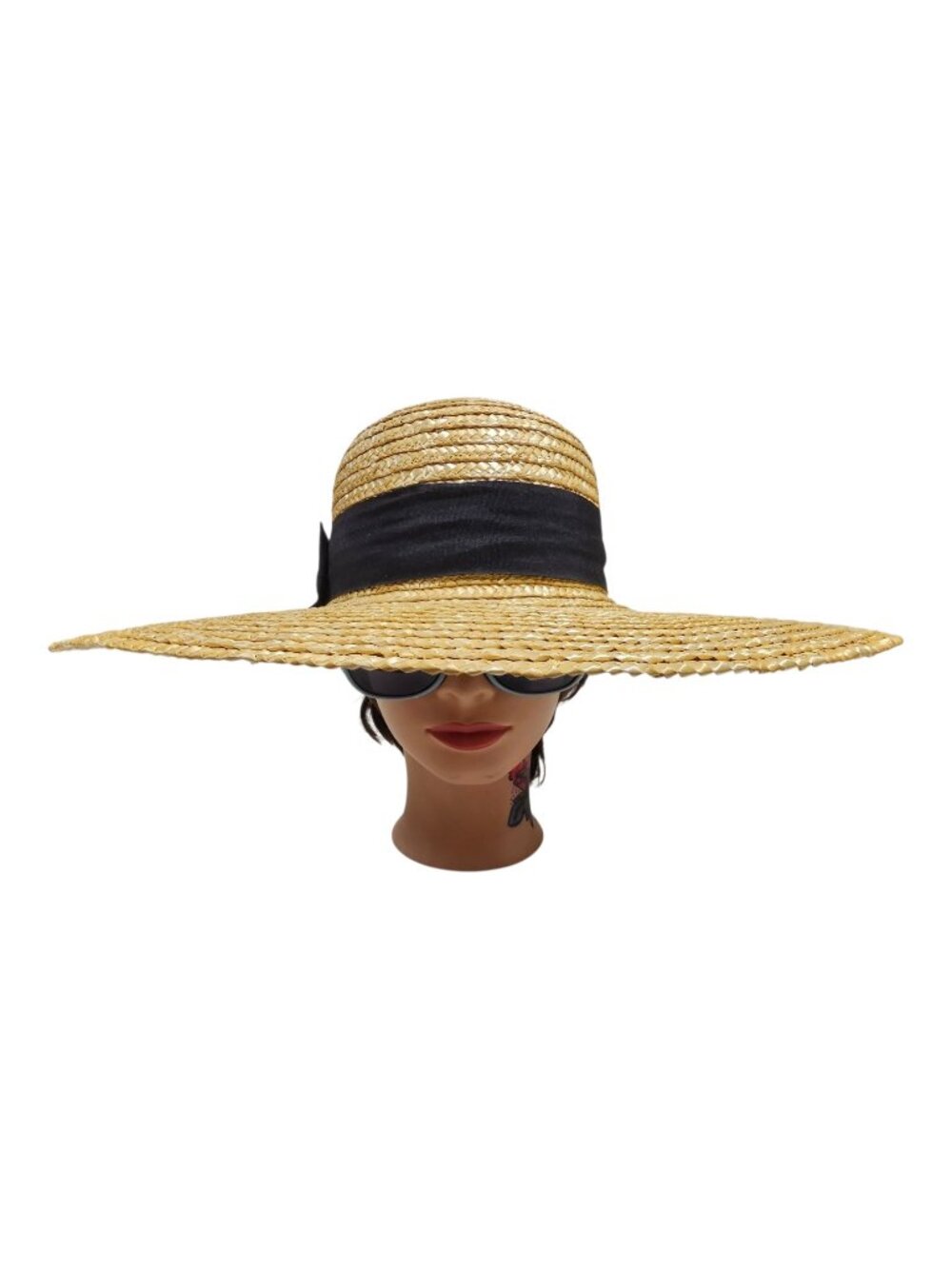 San Diego large brim straw Hat with black ribbon . women's O/S